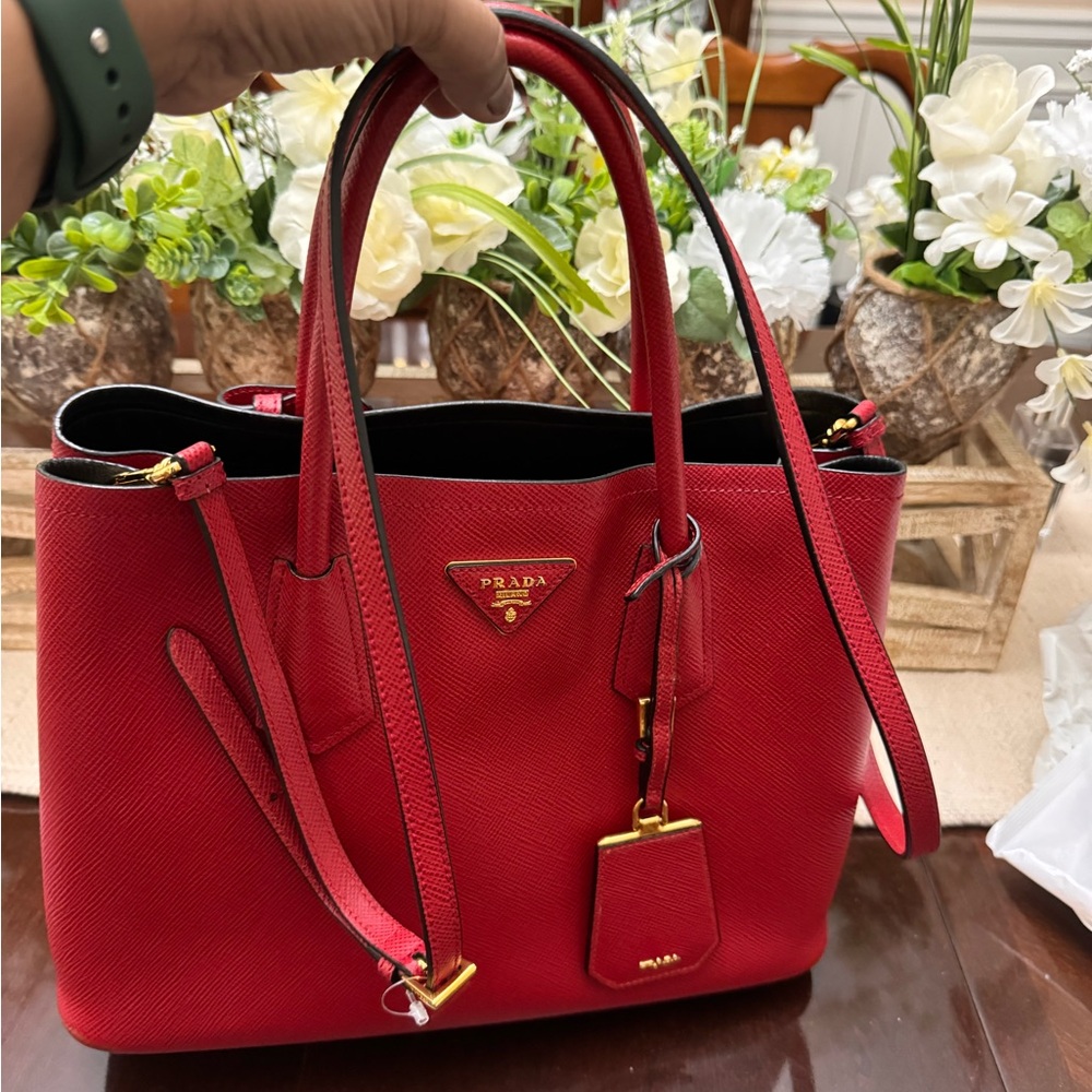 Prada Red Leather Tote Bag